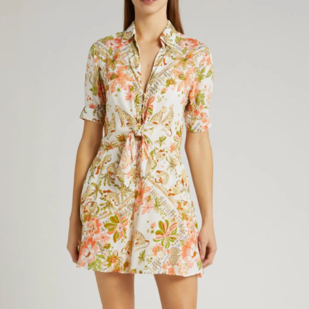 Poupette St. Barth Bettina Print Tie Front Romper-Dress NWT Large w/pockets!